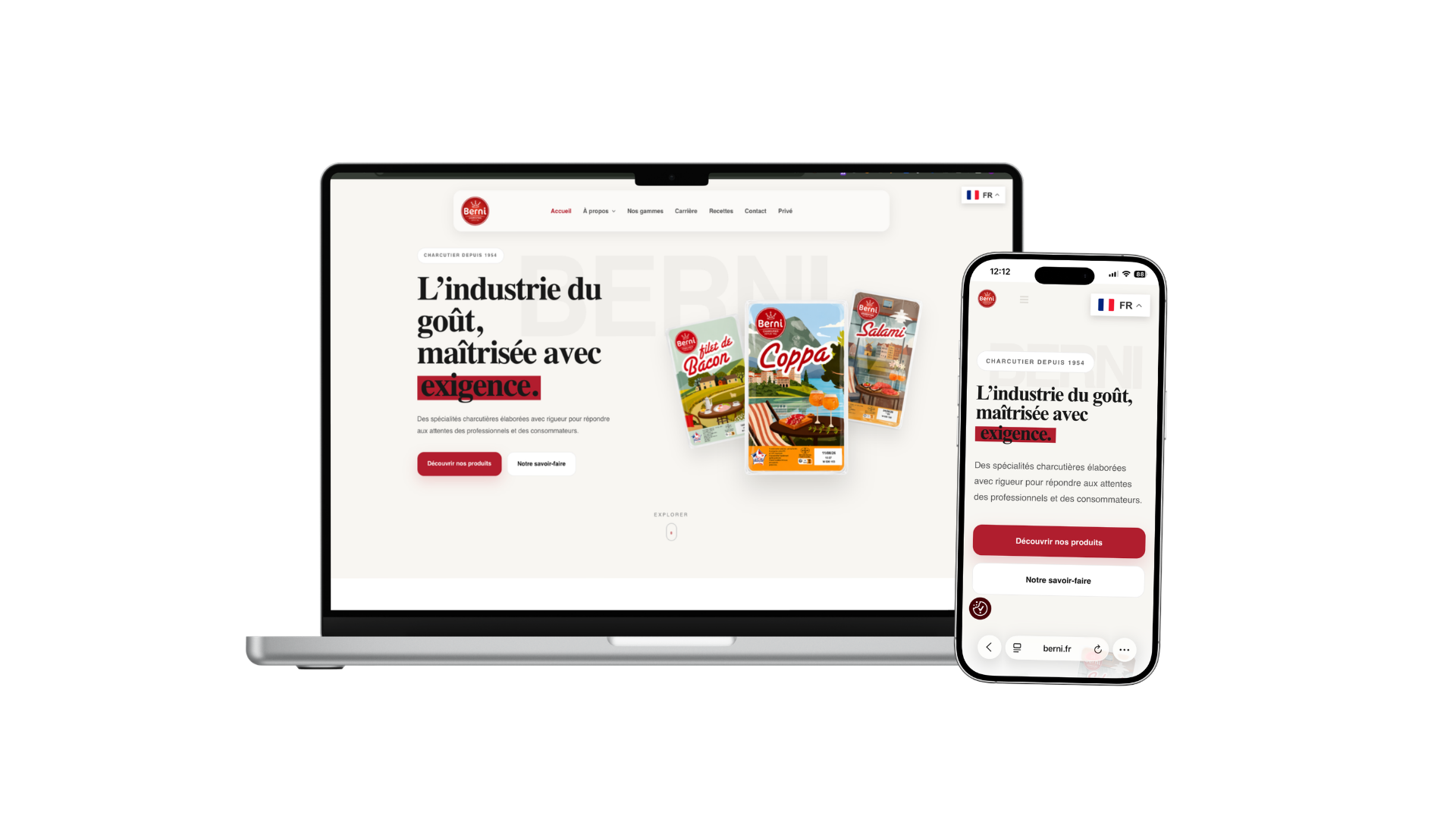 Mockup du site Berni affiché sur ordinateur et mobile