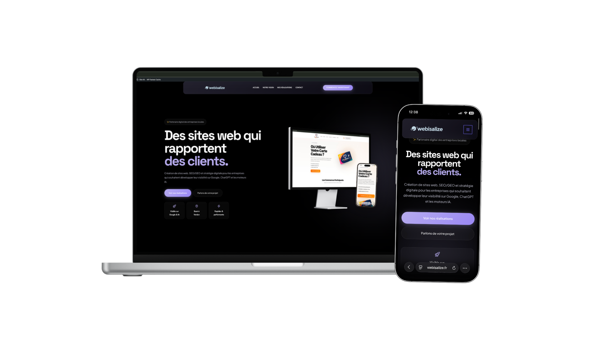 Mockup du site Webisalize affiché sur ordinateur et mobile
